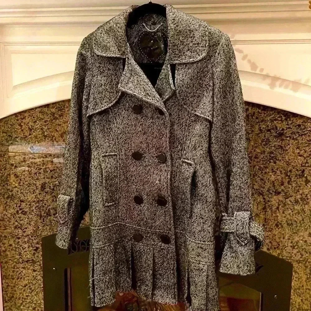 Guess Pleated Detail Wool Blend  Coat